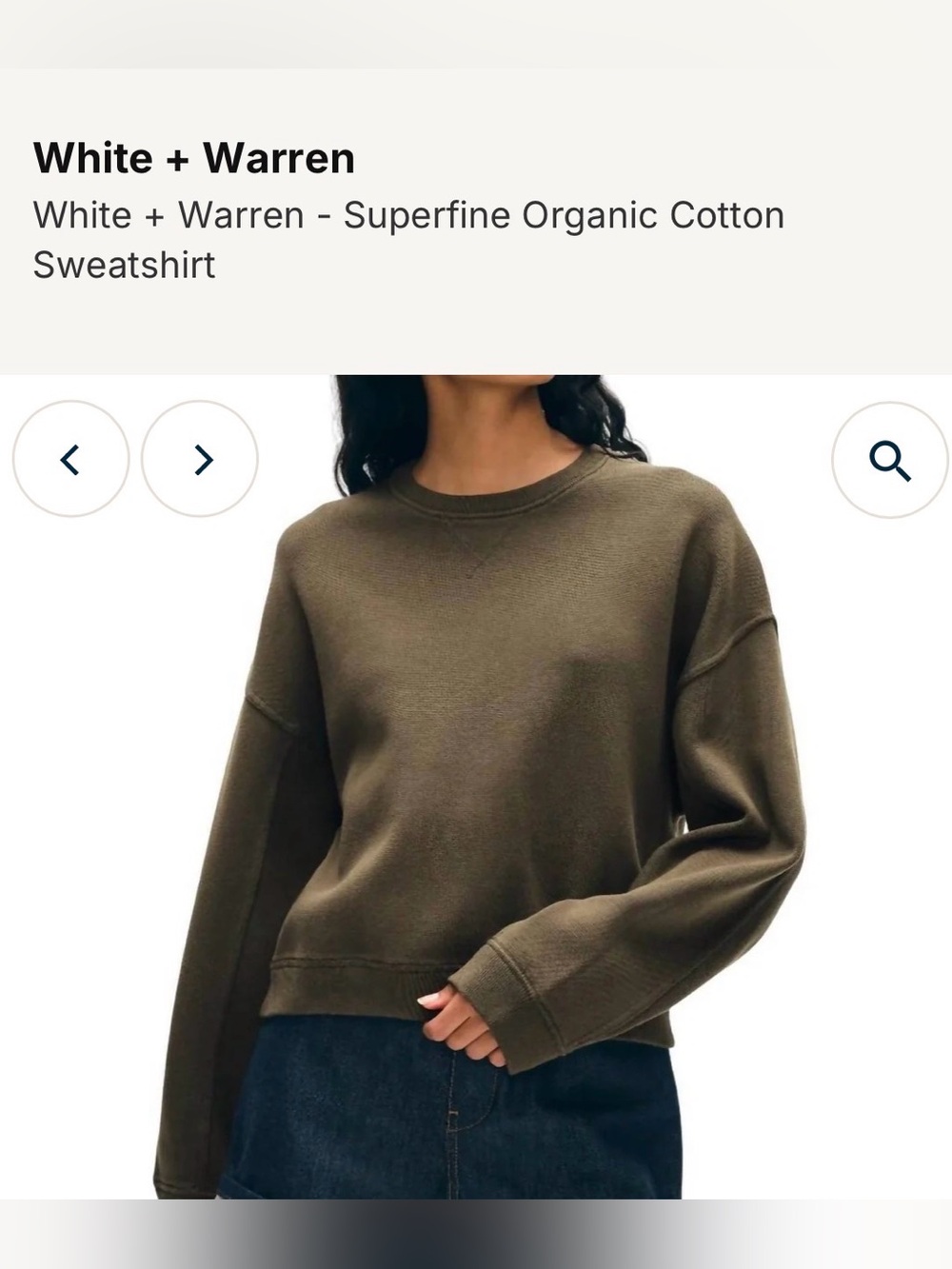 White + Warren Organic Cotton Olive Green Crewneck Sweatshirt